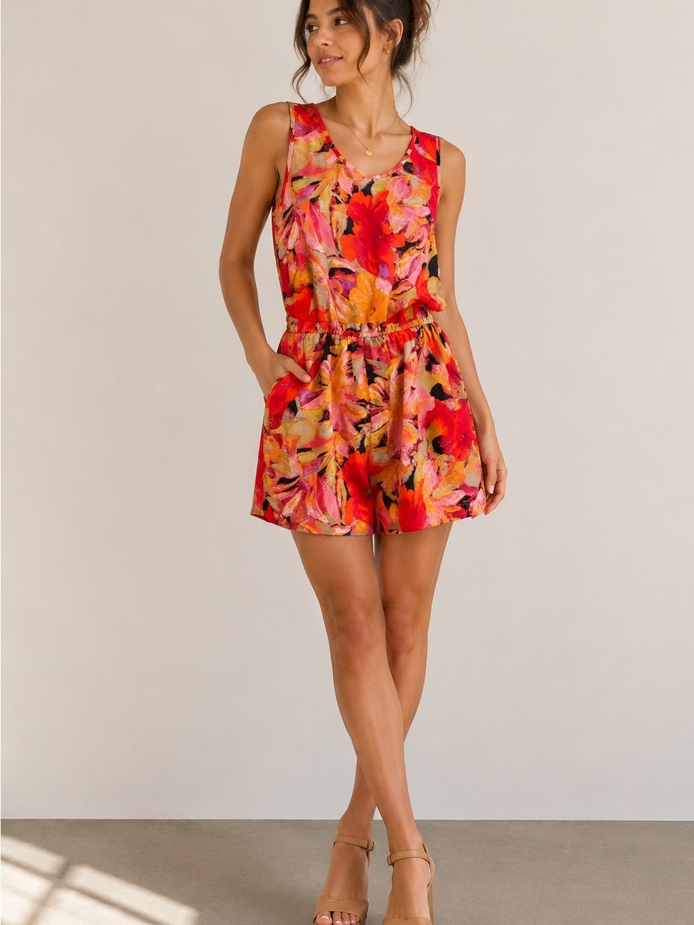 Wilfred Free Floral Sleeveless Romper | XXS | Vibrant Summer One-Piece